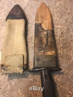 100% Original WWI Plumb Bolo, Trench Knife With Original Sheath Dated 1918