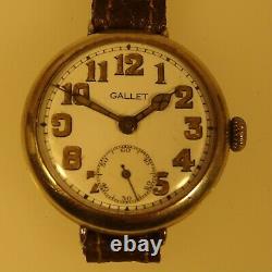 1855 Original Antique Gallet Trench Transition Watch Wwi, Enamel Dial, Cir. 1915