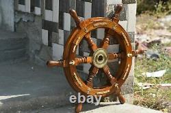 18Nautical Wooden Ship Steering Wheel Pirate Decor Wood Brass Fishing Wall Boat