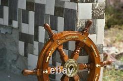 18Nautical Wooden Ship Steering Wheel Pirate Decor Wood Brass Fishing Wall Boat