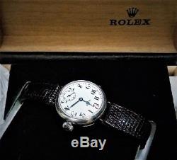 1910-1915 Very Rare ANTIQUE VINTAGE ROLEX SOLID SILVER TRENCH WATCH WW1 with box
