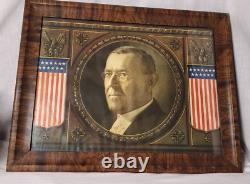 1917 28th President Woodrow Wilson Wood Framed WWI Poster Patriotic Flags