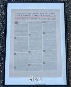 1917 US President Wilson War Address WW1 Germany Antique Broadside Poster RARE