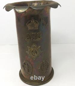 1917 WWI ASC British Army Service Corps Heavy Brass Vase