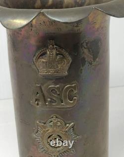 1917 WWI ASC British Army Service Corps Heavy Brass Vase