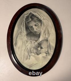 1917 WWI Charcoal Mother & Child Signed R. S. Alexanian, Dardanelles Inscript