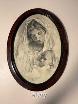 1917 WWI Charcoal Mother & Child Signed R. S. Alexanian, Dardanelles Inscript