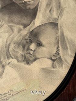 1917 WWI Charcoal Mother & Child Signed R. S. Alexanian, Dardanelles Inscript