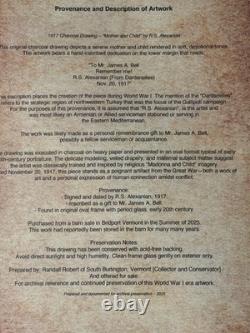 1917 WWI Charcoal Mother & Child Signed R. S. Alexanian, Dardanelles Inscript