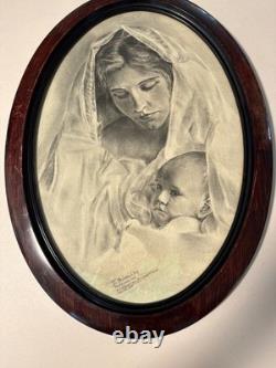 1917 WWI Charcoal Mother & Child Signed R. S. Alexanian, Dardanelles Inscript