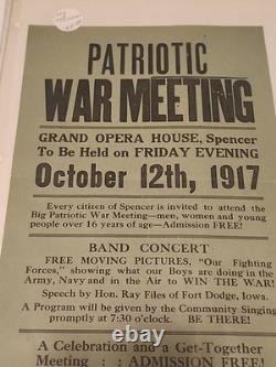1917 WWI Patriotic War Meeting Poster (Original)
