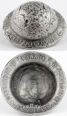 1918-2018 LEST WE FORGET $25 1.5OZ Silver Helmet Coin Canada 100th Armistice WW1