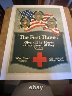 1918 First Three Give Till It Hurts They Gave Till They Died Poster WWI Kidder