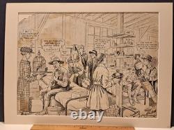 1918 Original Hand-drawn Walt Mcdougall World War I Cartoon Fort Meade Recruits