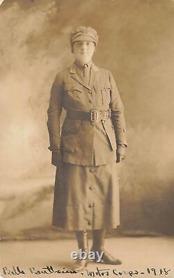 1918 WW1 rppc FEMALE Soldier Motor Corps Id'ed Christy Girl NLWS Red Cross FATTY