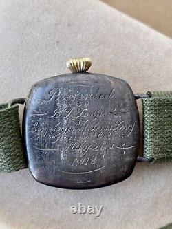 1918 WWI Waltham Military Trench Watch 15J 0s FAHYS Sterling with Inscription