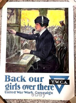 1918 YWCA United War Work Campaign Back Our Girls Over There F. Underwood 28x21