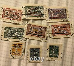 1922 Germany Occupation Memel Stamp Lot On Paper With Son Cancels, 9 Different