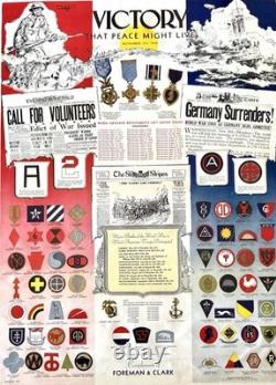 1936 Victory That Peace Might Live WWI Foreman & Clark Poster Army Insignia