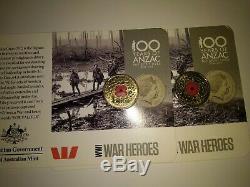 2015 One Dollar $1 Red Poppy WW1 Anzac Coin X2 carded