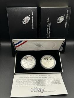 2018 World War 1 Centennial Silver Dollar And Marine Corps Medal Set OGP/COA