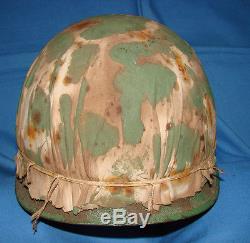 Amazing Ww2 U. S. Marine Field Done Camo M1 Helmet Must See This One