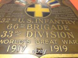 ANTIQUE 1919 WORLD WAR ONE US ARMY PLAQUE 132nd INFANTRY 66 BRIGADE 33 DIVISION