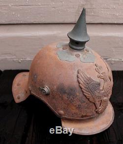 ANTIQUE WWI World War One 1916 German Steel Damaschke Spike Pickelhaube Helmet