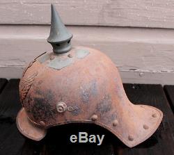 ANTIQUE WWI World War One 1916 German Steel Damaschke Spike Pickelhaube Helmet