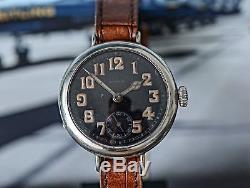 Absolutely Stunning Omega Patria WW1 Trench Watch Stunning Black Dial