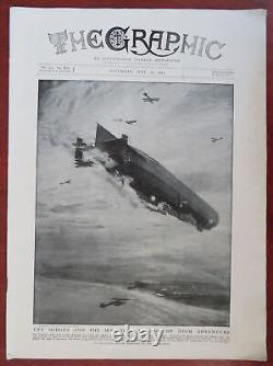 Aerial Combat WWI Zeppelin vs. Warplanes 1915 map So. Africa Graphic newspaper