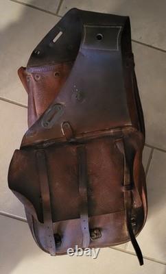 Antique 1904 1918 U. S. Cavalry Leather Saddle Bags With Both Canvas Liners US