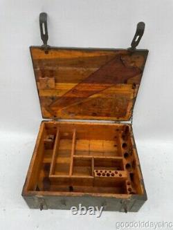 Antique 1917 WW1 US Army toolbox form m17 Repair Kit Solid Wood Box Ammo Trunk