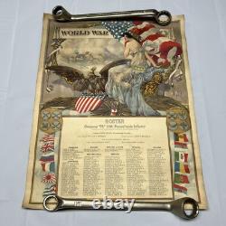 Antique 1917 World War Roster Poster-Company H-10th Pa Infantry