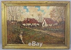 Antique C. HARRY ALLIS Impressionist WWI French Farm Landscape Oil Painting
