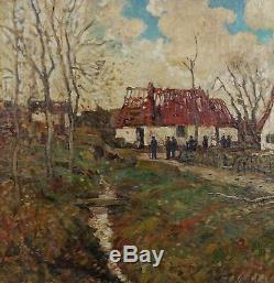 Antique C. HARRY ALLIS Impressionist WWI French Farm Landscape Oil Painting