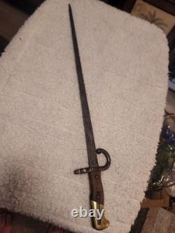 Antique French M1866 Chassepot Sword Bayonet Brass Pommel Military Bayonet