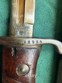 Antique German S 98 WWI Bayonet With Scabbard Matching #'s 22984