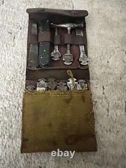 Antique German WWI Bonsa D. R. G. M Army Field MULTI TOOL KIT in Leather Wallet