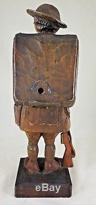 Antique German Whistler Music Box Figural Wood Carving WW1 Soldier