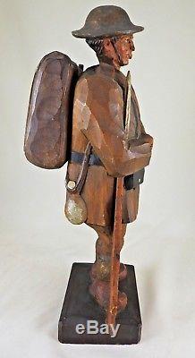 Antique German Whistler Music Box Figural Wood Carving WW1 Soldier