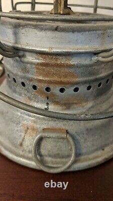 Antique KEYSTONE TIN WARE WWI DARK NAVY DECK OIL kerosene LANTERN Lamp Rare