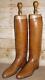 Antique Military Gents Tan Leather Long Riding Boots & Trees Size UK 9 By Peal