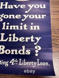 Antique ORIGINAL 28 x 13 WWI World War One WW1 Poster Liberty Bonds 4th Loan