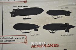 Antique Original 1915 German & British Aircraft Public Warning Litho Poster WWI