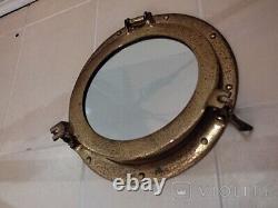 Antique Porthole Mirror Ship Brass Open With Locks Window Maritime Rare Old 20th