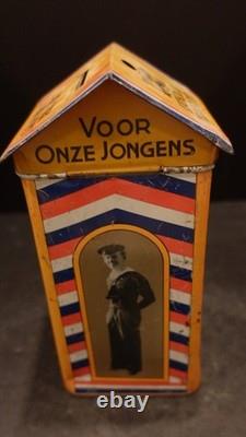 Antique Tin World War One Era Bank Voor Onze Jongens Dutch Soldier