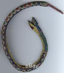 Antique Turkish Wwi Prisoner Of War Colorful Beaded Rattle Snake Ottoman