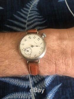 Antique Vintage Sterling Silver 1912 Elgin WW1 Trench Wristwatch Running Strong
