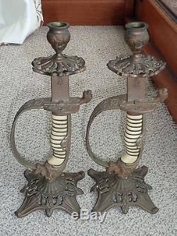 Antique Vintage Ww1 Period Imperial German Naval Sword Handle Candlesticks